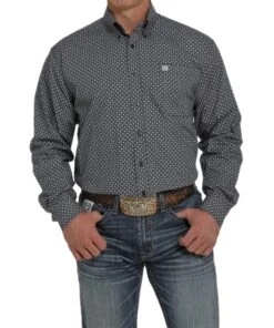 Cinch Men's Navy Geo Print Button Down Shirt