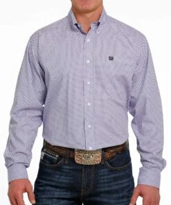 Cinch Men's Lilac Geo Print Button Down Shirt