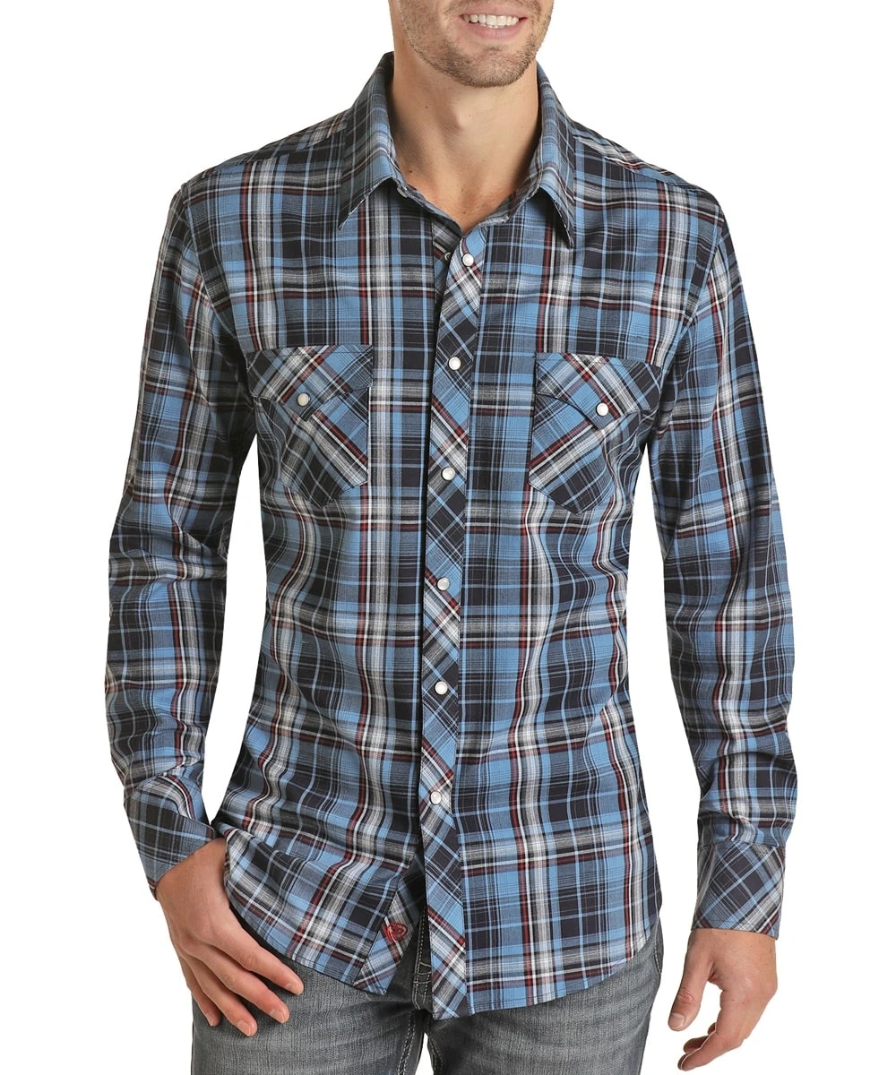 Rock & Roll Cowboy Men's Plaid Pearl Snap Shirt 1 Rock & Roll Cowboy Men's Plaid Pearl Snap Shirt