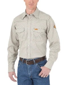 Wrangler Men's Flame Resistant Western Plaid Snap Shirt