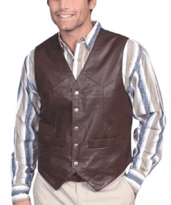 Scully Men's Brown Lambskin Leather Snap Front Vest