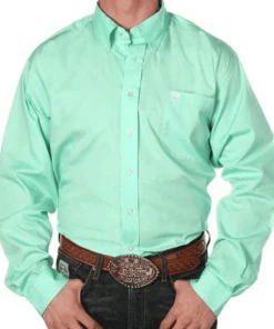 Cinch Men's Solid Green Button Down Shirt