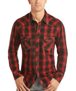Rock & Roll Cowboy Men's Red Plaid Snap Shirt