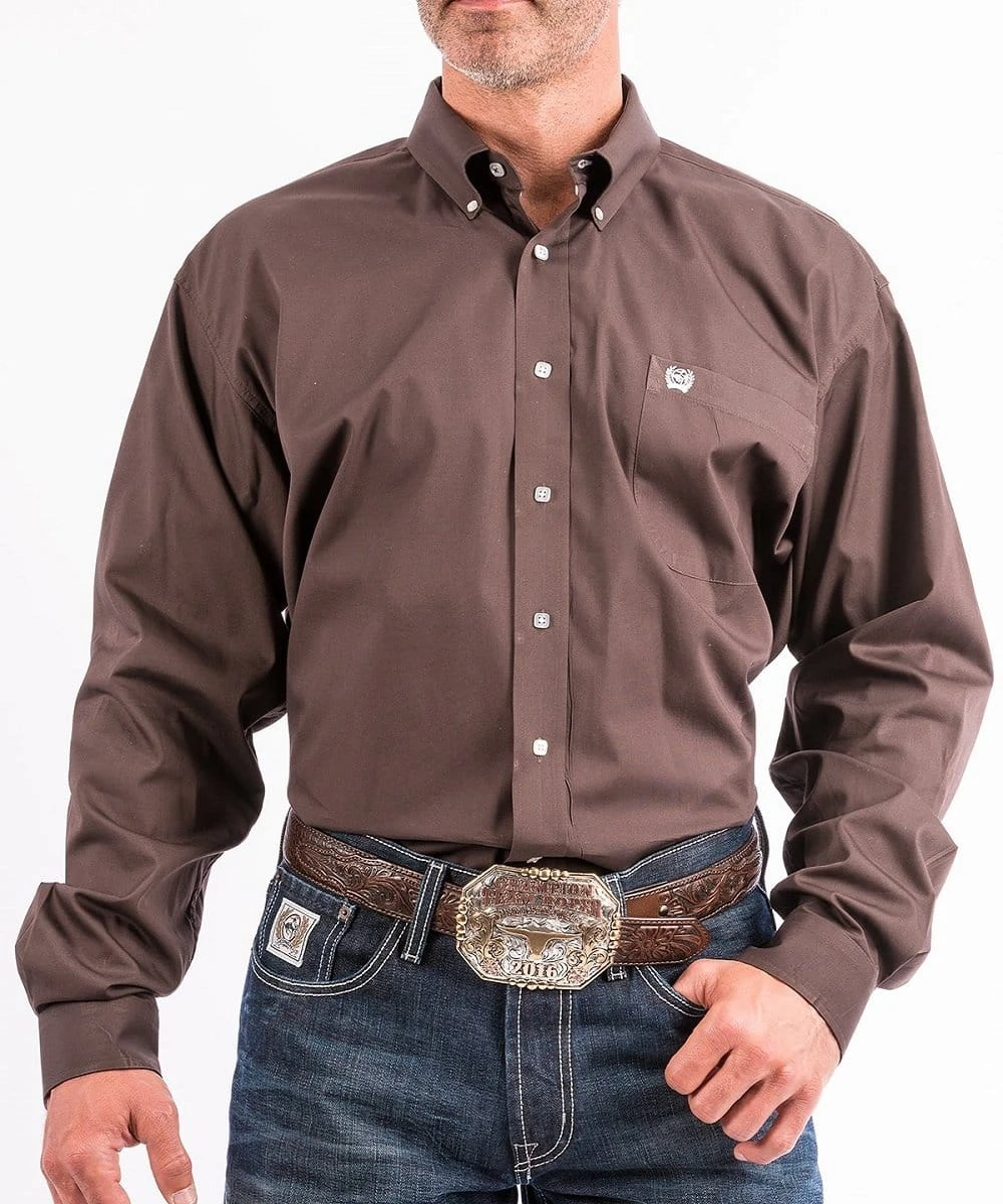 Cinch Men's Solid Brown Button Down Western Shirt 1 Cinch Men's Solid Brown Button Down Western Shirt